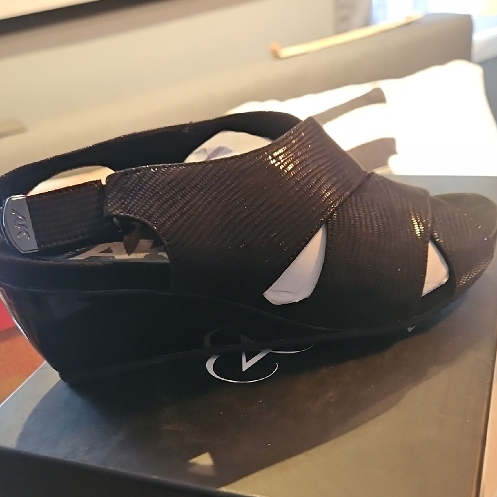 Anne Klein Stylish Black Wedge Sandals